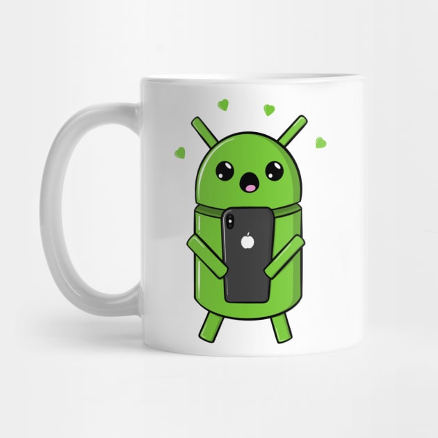 Android Robot In Love With Smartphone by superdupertees